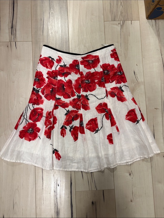 SPANNER Dresses & Skirts - Linen White Floral A-Line Skirt with Red Poppy Print s6
